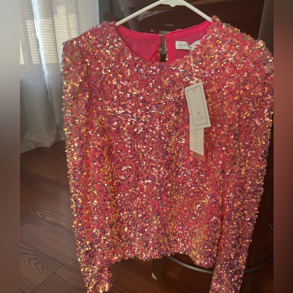 Brand New with Tags Endless Rose Pink Iridescent Sequin Top Size S Retail $100